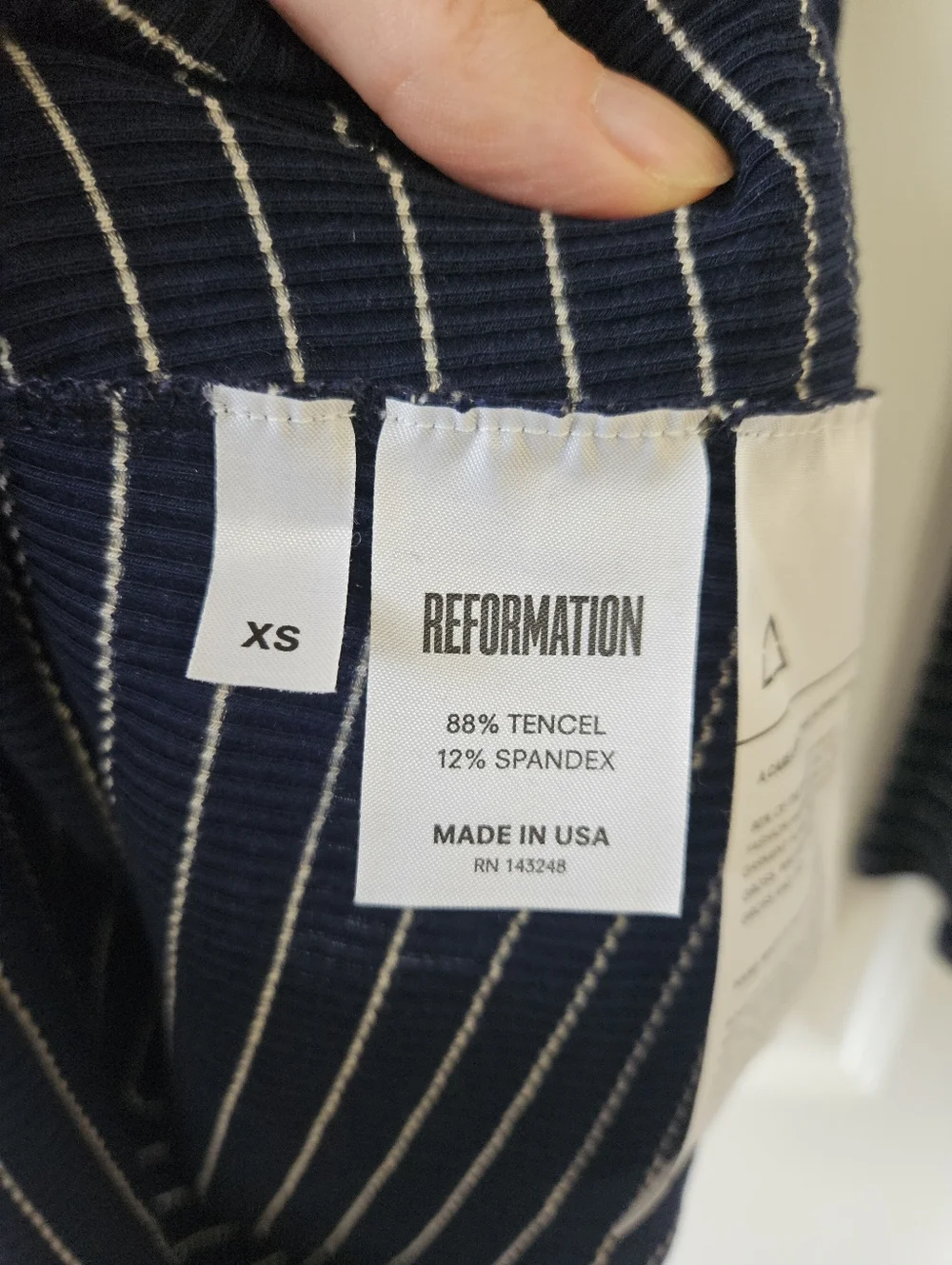 Reformation Navy and White Striped Long-Sleeve Turtleneck Dress Size Extra Small - Picture 6 of 8